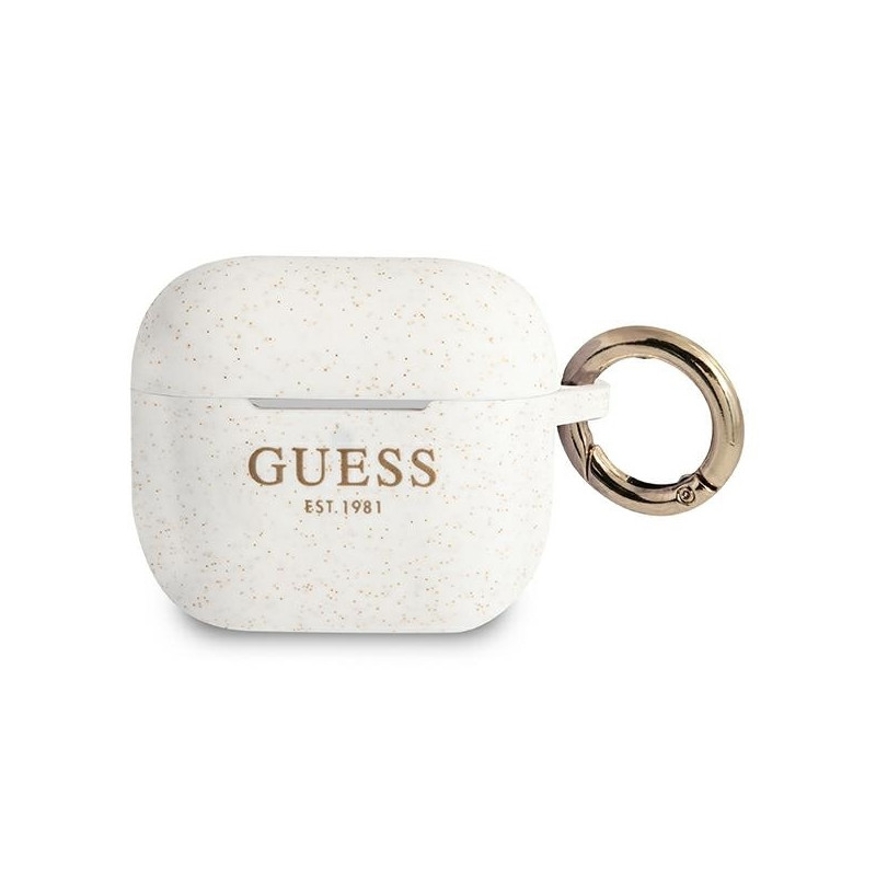 Guess Silicone Glitter dėklas, skirtas AirPods 3 – baltas
