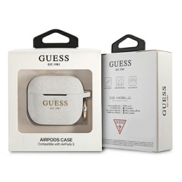 Guess Silicone Glitter dėklas, skirtas AirPods 3 – baltas