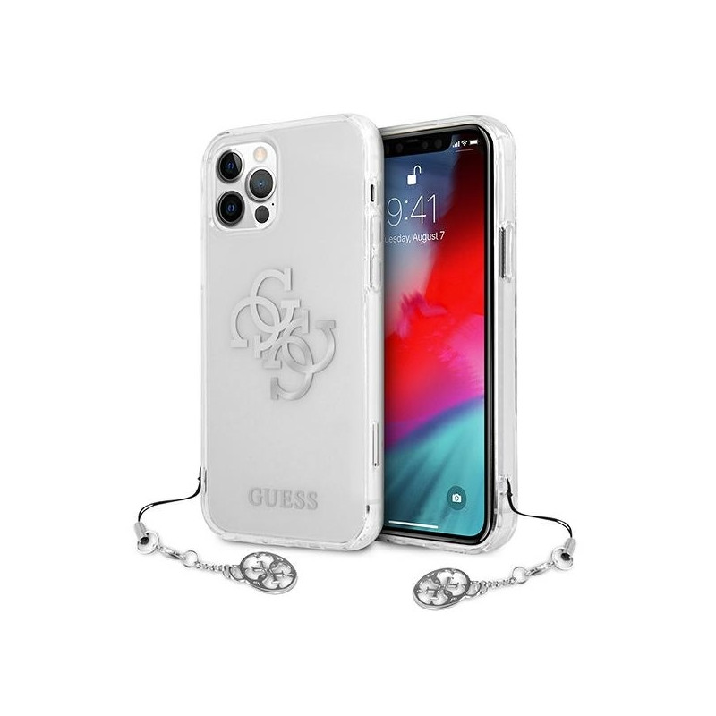 Guess 4G Silver Charms Collection dėklas, skirtas iPhone 12 Pro Max - skaidrus