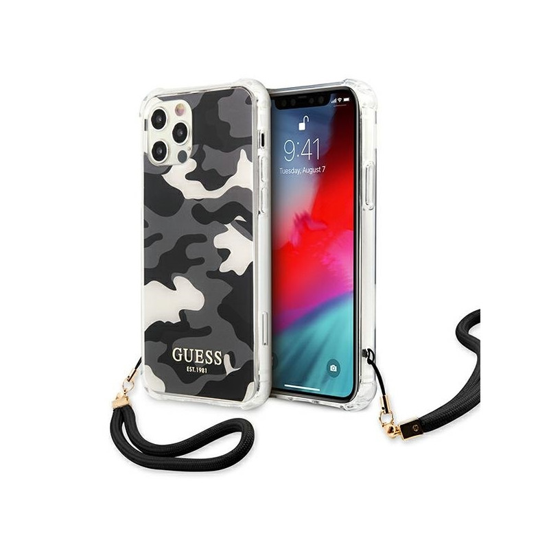 Guess Camo Collection dėklas, skirtas iPhone 12 Pro Max - juodas