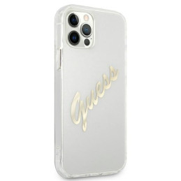 Guess Vintage Script Gold dėklas, skirtas iPhone 12 Pro Max - skaidrus
