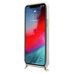 Guess 4G Brown Strap Gold Chain Case, skirtas iPhone 12 / iPhone 12 Pro – skaidrus