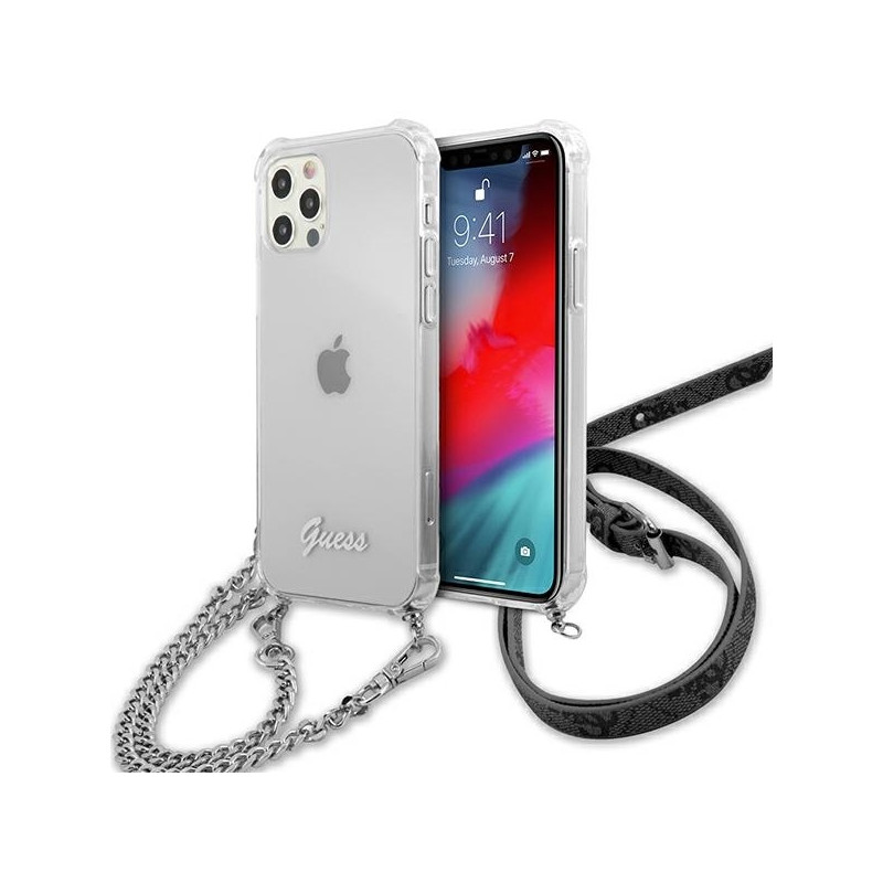 Guess 4G Silver Chain dėklas iPhone 12 / iPhone 12 Pro - skaidrus