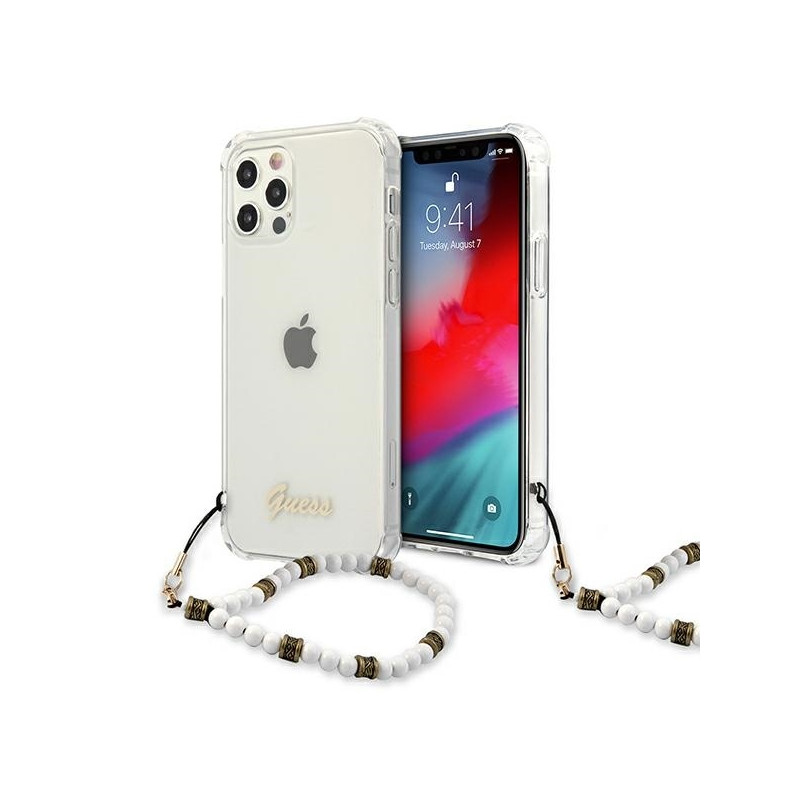 Guess White Pearl dėklas, skirtas iPhone 12 / iPhone 12 Pro - skaidrus