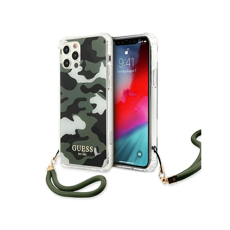 Guess Camo Collection dėklas, skirtas iPhone 12 / iPhone 12 Pro - žalias