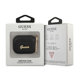 Guess Saffiano Script Metal Collection dėklas, skirtas AirPods Pro - juodas