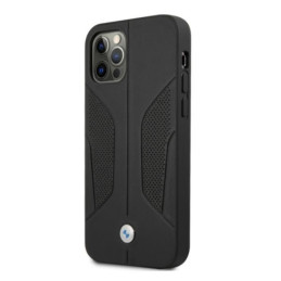 BMW odinis perforuotas šoninis dėklas iPhone 12 Pro Max - juodas