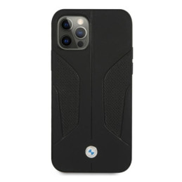 BMW odinis perforuotas šoninis dėklas iPhone 12 Pro Max - juodas