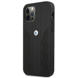 BMW Leather Curve Perforate dėklas, skirtas iPhone 12 Pro Max - juodas