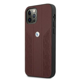 BMW Leather Curve Perforate dėklas iPhone 12 Pro Max - raudonas
