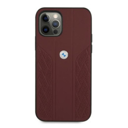 BMW Leather Curve Perforate dėklas iPhone 12 Pro Max - raudonas