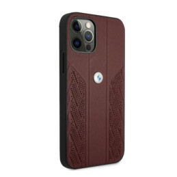 BMW Leather Curve Perforate dėklas iPhone 12 Pro Max - raudonas