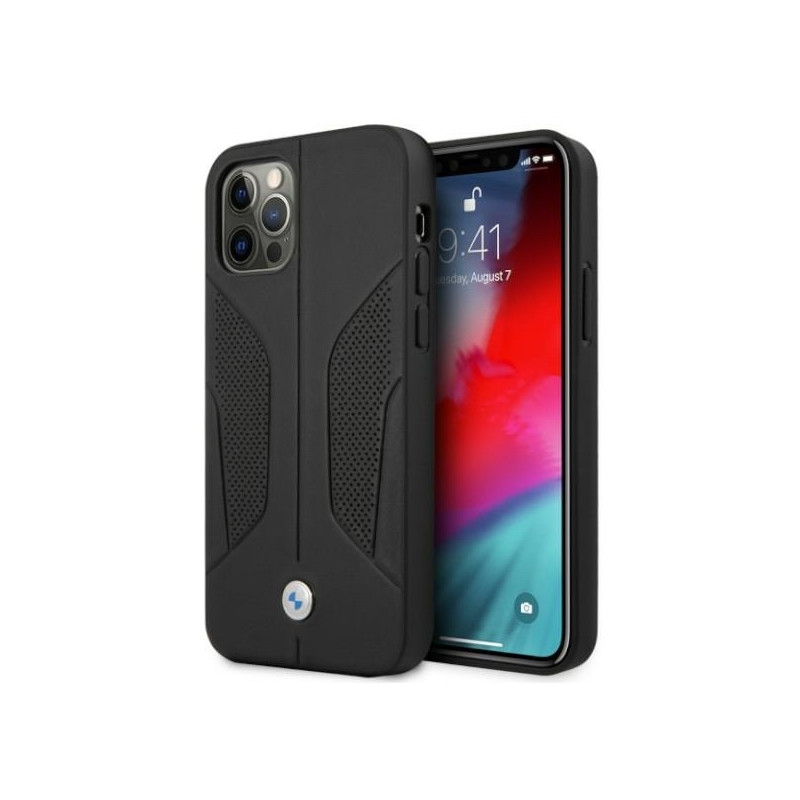 BMW odinis perforuotas šoninis dėklas iPhone 12 / iPhone 12 Pro - juodas