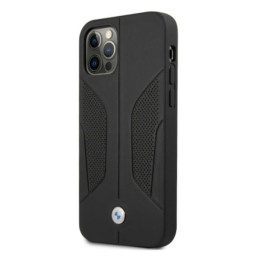BMW odinis perforuotas šoninis dėklas iPhone 12 / iPhone 12 Pro - juodas