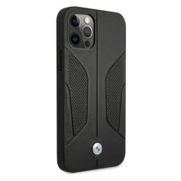 BMW odinis perforuotas šoninis dėklas iPhone 12 / iPhone 12 Pro - juodas