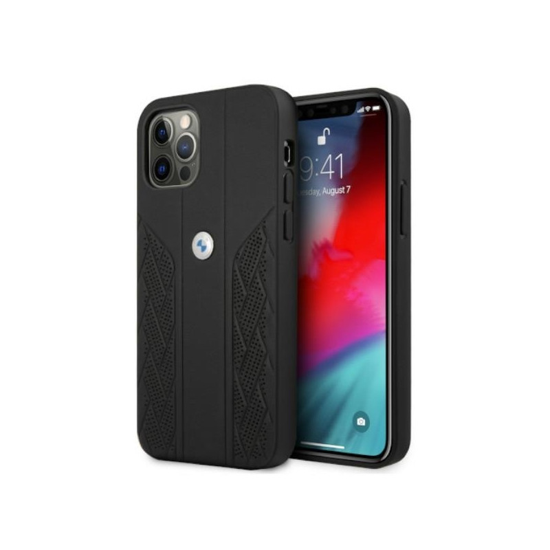BMW Leather Curve Perforate dėklas iPhone 12 / iPhone 12 Pro - juodas