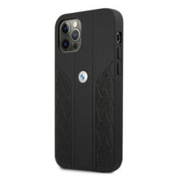 BMW Leather Curve Perforate dėklas iPhone 12 / iPhone 12 Pro - juodas