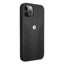 BMW Leather Curve Perforate dėklas iPhone 12 / iPhone 12 Pro - juodas