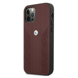 BMW Leather Curve Perforate dėklas iPhone 12 / iPhone 12 Pro - raudonas