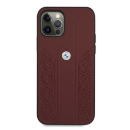 BMW Leather Curve Perforate dėklas iPhone 12 / iPhone 12 Pro - raudonas