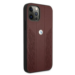 BMW Leather Curve Perforate dėklas iPhone 12 / iPhone 12 Pro - raudonas