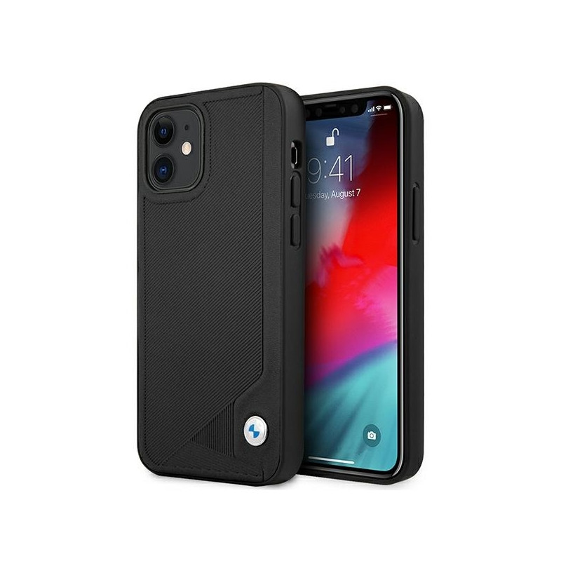 BMW Leather Deboss dėklas iPhone 12 mini - juodas