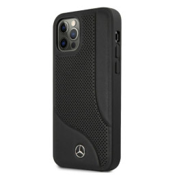 Mercedes Leather Perforated Area dėklas iPhone 12 Pro Max - juodas