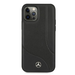Mercedes Leather Perforated Area dėklas iPhone 12 Pro Max - juodas