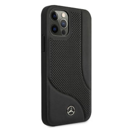 Mercedes Leather Perforated Area dėklas iPhone 12 Pro Max - juodas