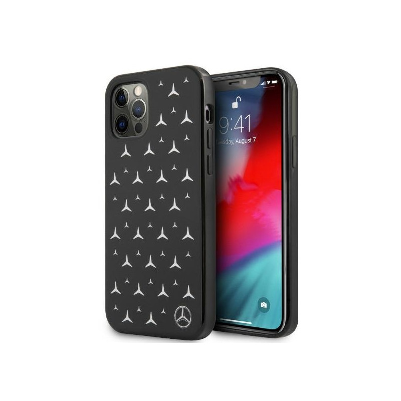 Mercedes Silver Stars Pattern dėklas, skirtas iPhone 12 Pro Max - juodas