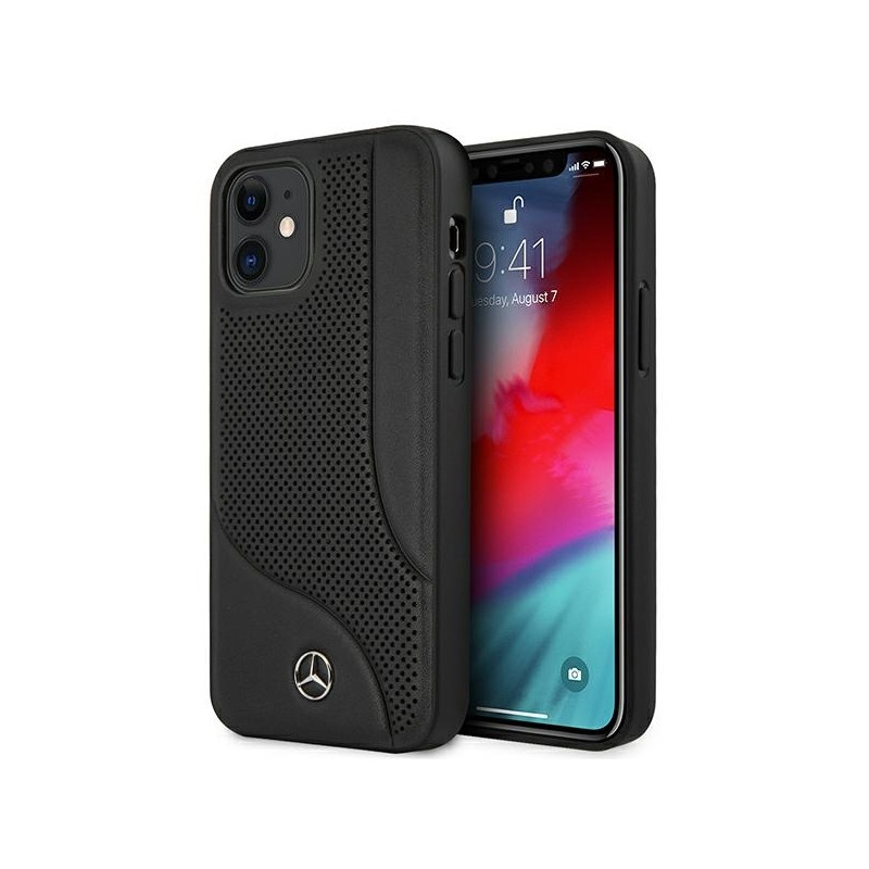 Mercedes Leather Perforated Area dėklas iPhone 12 mini - juodas