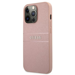 Guess Saffiano Stripe dėklas, skirtas iPhone 13 Pro Max - rožinis