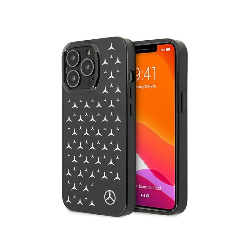 Mercedes Silver Stars Pattern dėklas, skirtas iPhone 13 Pro / iPhone 13 - juodas