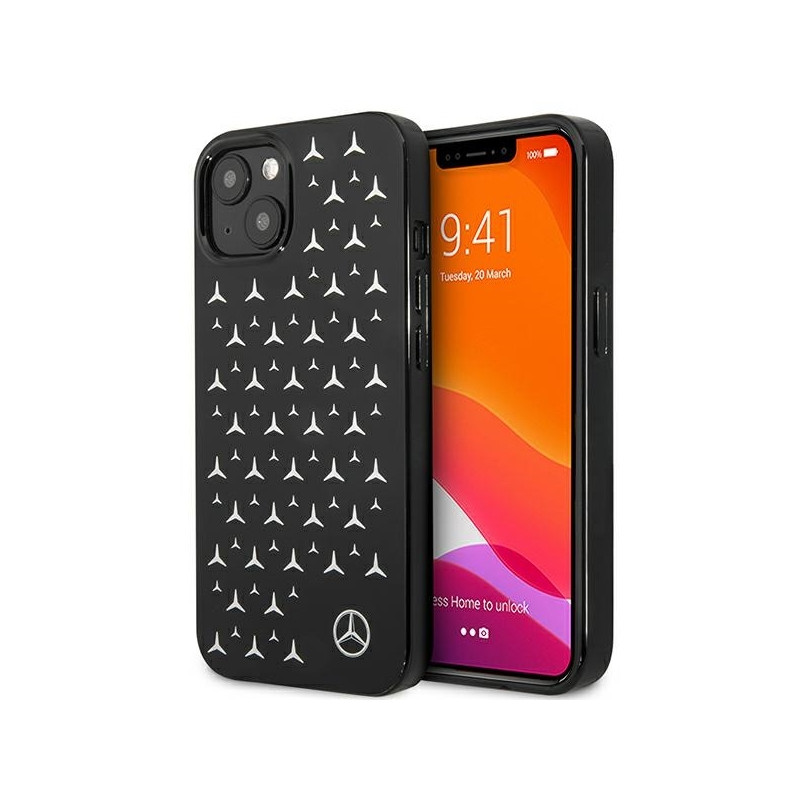 Mercedes Silver Stars Pattern dėklas iPhone 13 mini - juodas