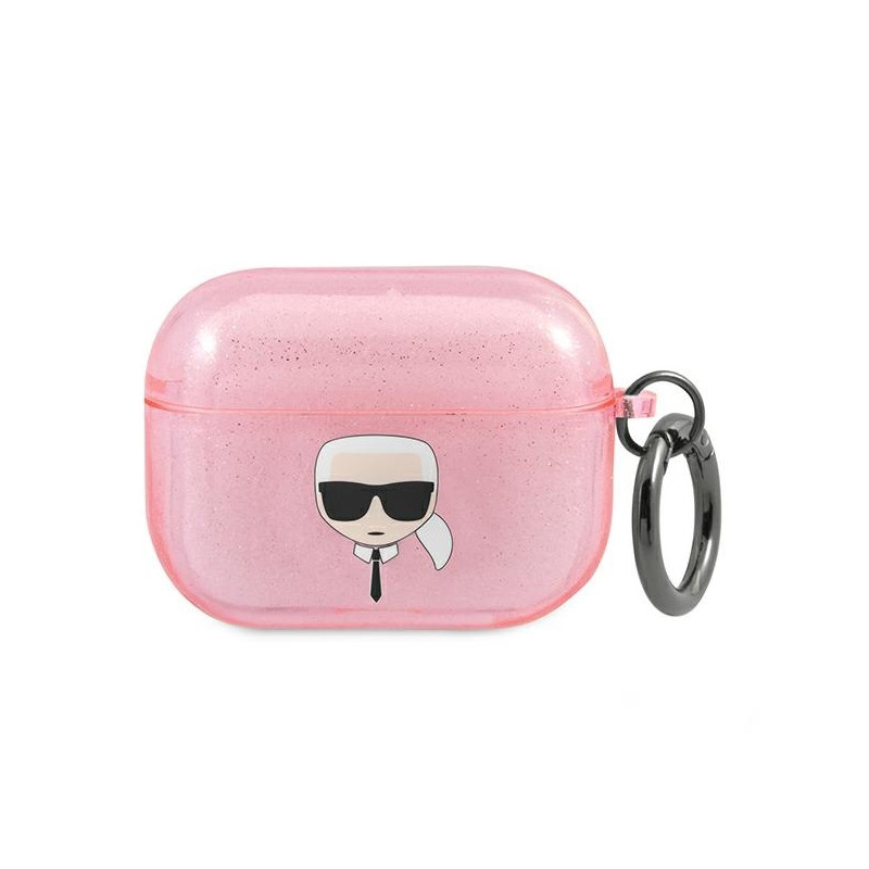 Karl Lagerfeld Glitter Karl& 39 s Head dėklas, skirtas AirPods Pro – rožinis