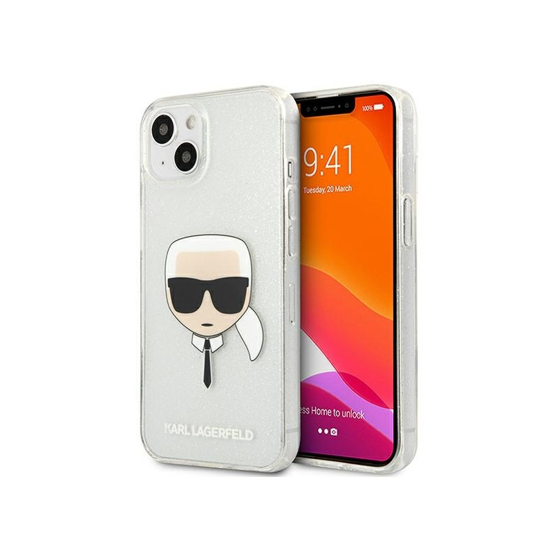Karl Lagerfeld Glitter Karl& 39 s Head dėklas iPhone 13 mini - sidabrinis