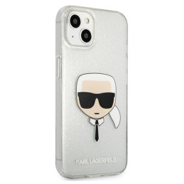 Karl Lagerfeld Glitter Karl& 39 s Head dėklas iPhone 13 mini - sidabrinis