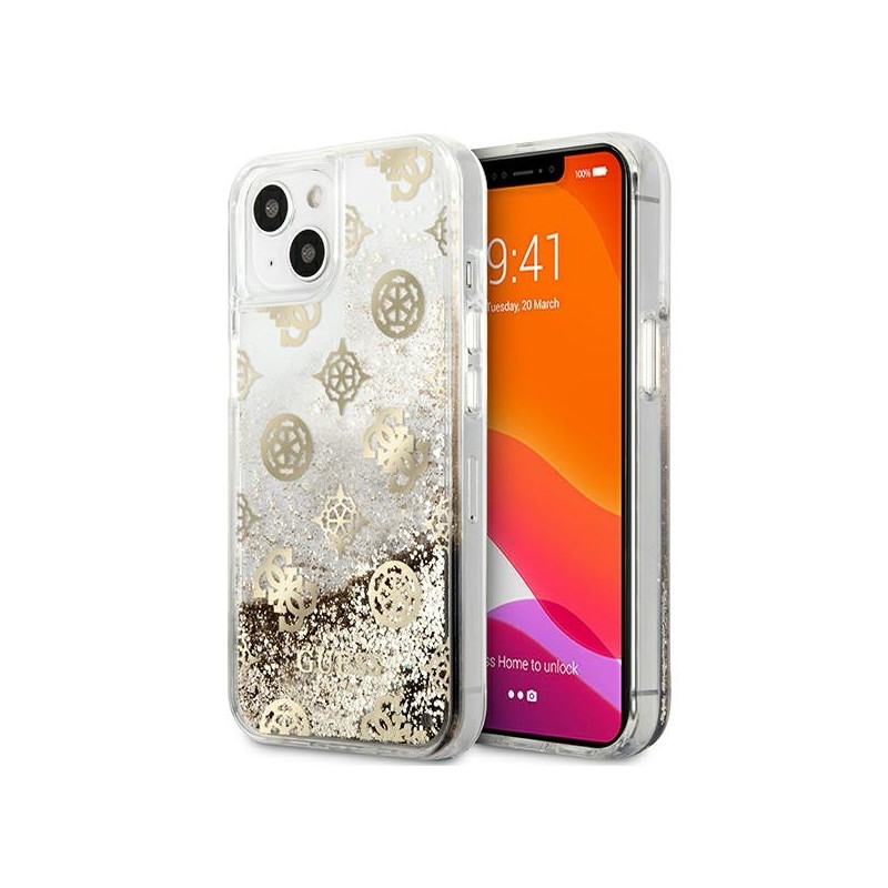 Guess Peony Liquid Glitter dėklas iPhone 13 mini - auksinis