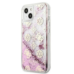 Guess Peony Liquid Glitter dėklas iPhone 13 mini - rožinis