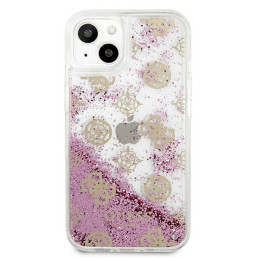 Guess Peony Liquid Glitter dėklas iPhone 13 mini - rožinis