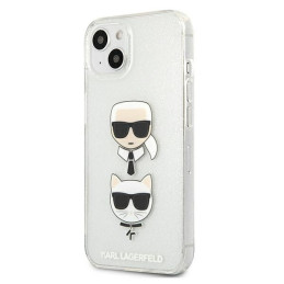 Karl Lagerfeld Glitter Karl& 39 s & Choupette Head dėklas iPhone 13 mini - sidabrinis