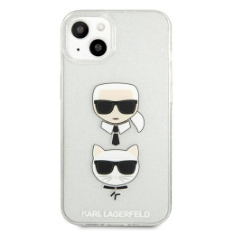 Karl Lagerfeld Glitter Karl& 39 s & Choupette Head dėklas iPhone 13 mini - sidabrinis
