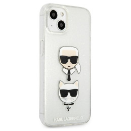 Karl Lagerfeld Glitter Karl& 39 s & Choupette Head dėklas iPhone 13 mini - sidabrinis