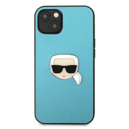 Karl Lagerfeld Leather Ikonik Karl& 39 s Head Metalinis dėklas iPhone 13 mini - mėlynas