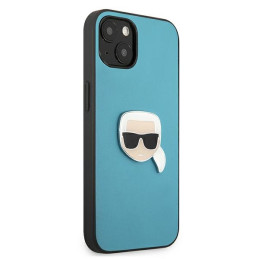 Karl Lagerfeld Leather Ikonik Karl& 39 s Head Metalinis dėklas iPhone 13 mini - mėlynas