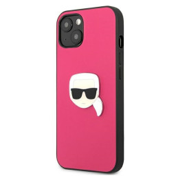 Karl Lagerfeld Leather Ikonik Karl& 39 s Head Metalinis dėklas iPhone 13 mini - rožinis