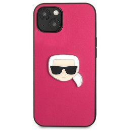 Karl Lagerfeld Leather Ikonik Karl& 39 s Head Metalinis dėklas iPhone 13 mini - rožinis
