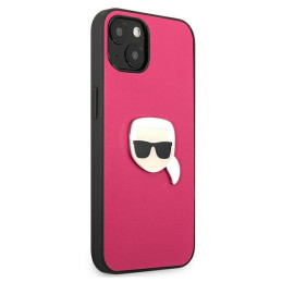 Karl Lagerfeld Leather Ikonik Karl& 39 s Head Metalinis dėklas iPhone 13 mini - rožinis