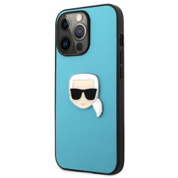 Karl Lagerfeld Leather Ikonik Karl& 39 s Head Metalinis dėklas iPhone 13 Pro Max - mėlynas