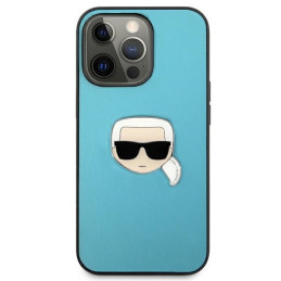 Karl Lagerfeld Leather Ikonik Karl& 39 s Head Metalinis dėklas iPhone 13 Pro Max - mėlynas